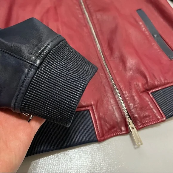 Dsquared2 Red Blue Leather Bomber Jacket